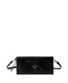 Prada Leather Wallet With Shoulder Strap In Black