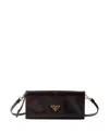 Prada Leather Wallet With Shoulder Strap In Black