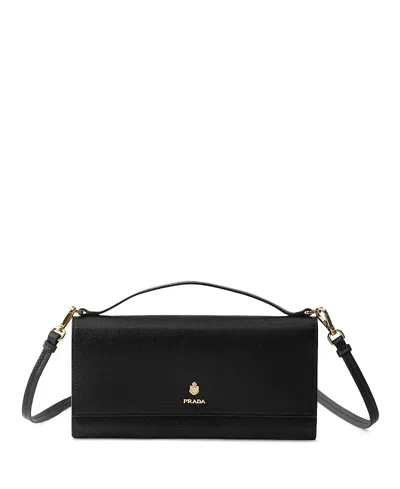 PRADA LEATHER WALLET WITH SHOULDER STRAP