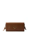 Prada Leather Wallet With Shoulder Strap In Brown
