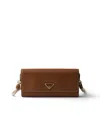 Prada Leather Wallet With Shoulder Strap In Brown