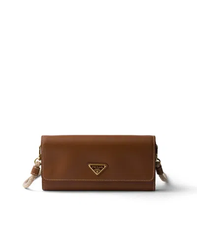 PRADA LEATHER WALLET WITH SHOULDER STRAP