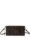 Prada Leather Wallet With Shoulder Strap In Brown