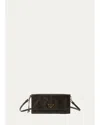 Prada Leather Wallet With Shoulder Strap In Forest