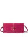 Prada Leather Wallet With Shoulder Strap In Pink
