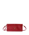 Prada Leather Wallet With Shoulder Strap In Red