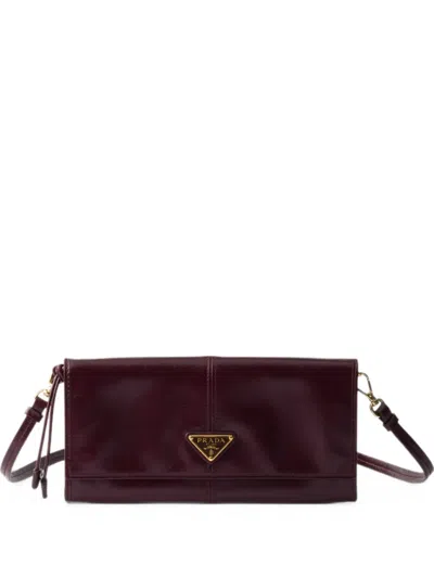 Prada Leather Wallet With Shoulder Strap In Red