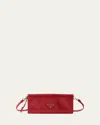 Prada Leather Wallet With Shoulder Strap In Red