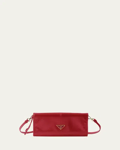 Prada Leather Wallet With Shoulder Strap In Red