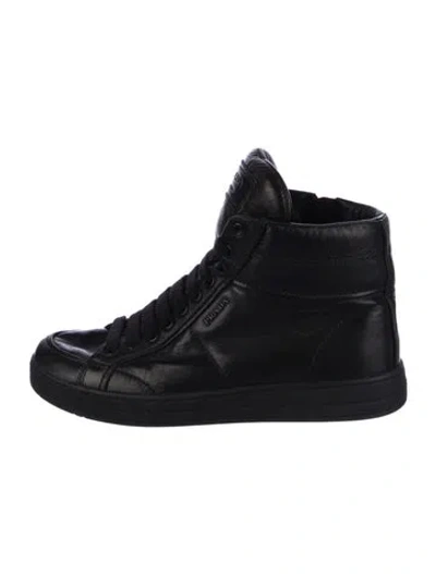 Pre-owned Prada Leather Wedge Sneakers In Black