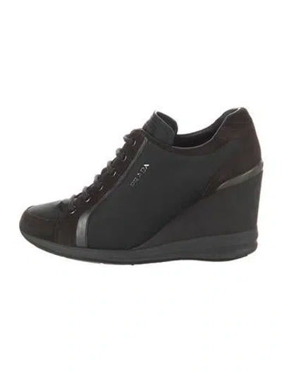 Pre-owned Prada Leather Wedge Sneakers In Black