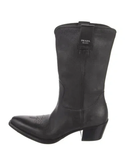 Pre-owned Prada Leather Western Boots In Black