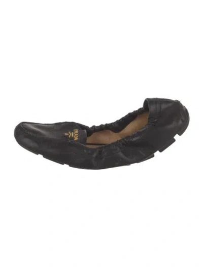 Pre-owned Prada Leather Whipstitch Trim Ballet Flats In Black