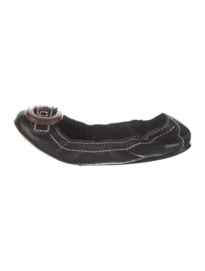 Pre-owned Prada Leather Whipstitch Trim Ballet Flats In Black