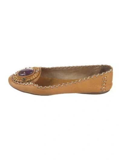 Pre-owned Prada Leather Whipstitch Trim Ballet Flats In Metallic/neutrals