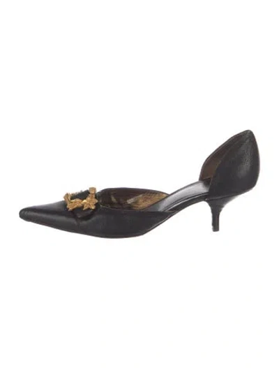 Pre-owned Prada Leather Whipstitch Trim D'orsay Pumps In Blue
