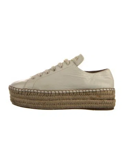 Pre-owned Prada Leather Whipstitch Trim Espadrille Sneakers In White