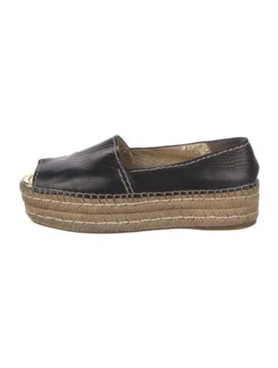 Pre-owned Prada Leather Whipstitch Trim Espadrilles In Black