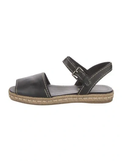 Pre-owned Prada Leather Whipstitch Trim Espadrilles In Black