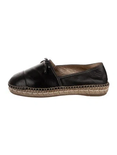 Pre-owned Prada Leather Whipstitch Trim Espadrilles In Black
