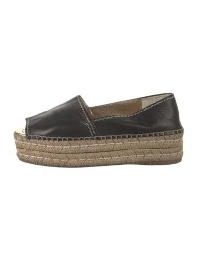 Pre-owned Prada Leather Whipstitch Trim Espadrilles In Black