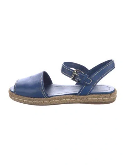 Pre-owned Prada Leather Whipstitch Trim Espadrilles In Blue