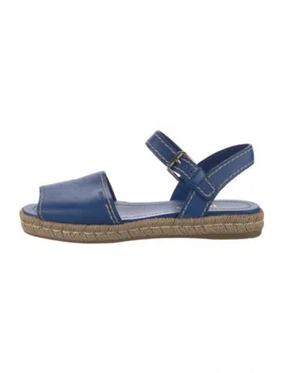 Pre-owned Prada Leather Whipstitch Trim Espadrilles In Blue
