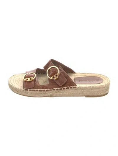 Pre-owned Prada Leather Whipstitch Trim Espadrilles In Brown