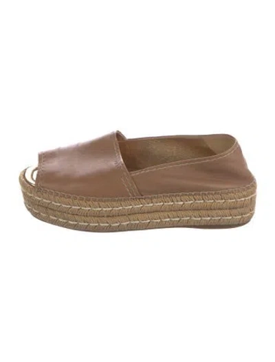 Pre-owned Prada Leather Whipstitch Trim Espadrilles In Brown