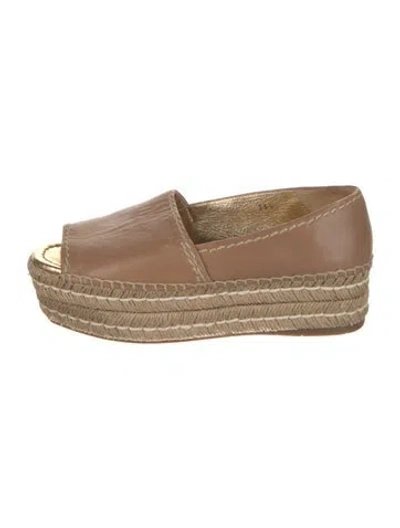 Pre-owned Prada Leather Whipstitch Trim Espadrilles In Neutral