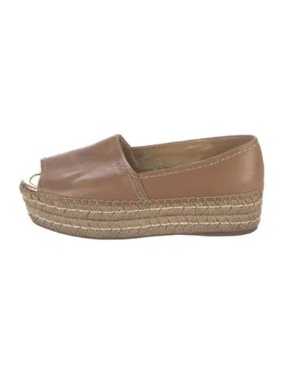 Pre-owned Prada Leather Whipstitch Trim Espadrilles In Neutral