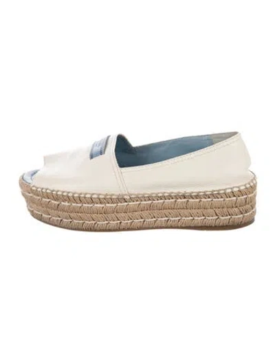 Pre-owned Prada Leather Whipstitch Trim Espadrilles In Neutral