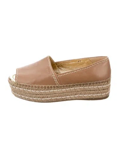 Pre-owned Prada Leather Whipstitch Trim Espadrilles In Neutral