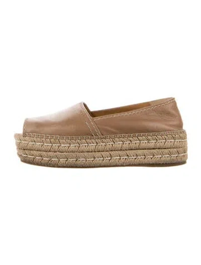 Pre-owned Prada Leather Whipstitch Trim Espadrilles In Neutral