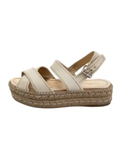Pre-owned Prada Leather Whipstitch Trim Espadrilles In Neutrals