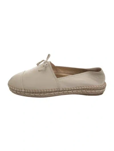 Pre-owned Prada Leather Whipstitch Trim Espadrilles In Neutrals