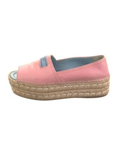 Pre-owned Prada Leather Whipstitch Trim Espadrilles In Pink