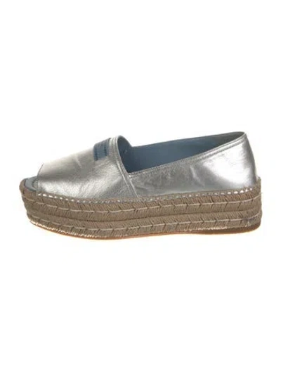 Pre-owned Prada Leather Whipstitch Trim Espadrilles In White