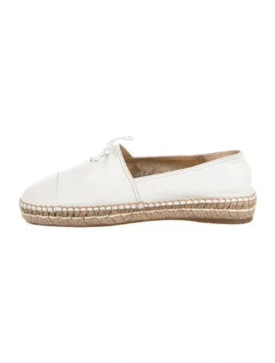 Pre-owned Prada Leather Whipstitch Trim Espadrilles In White