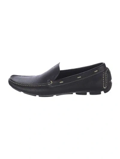Pre-owned Prada Leather Whipstitch Trim Loafers In Black