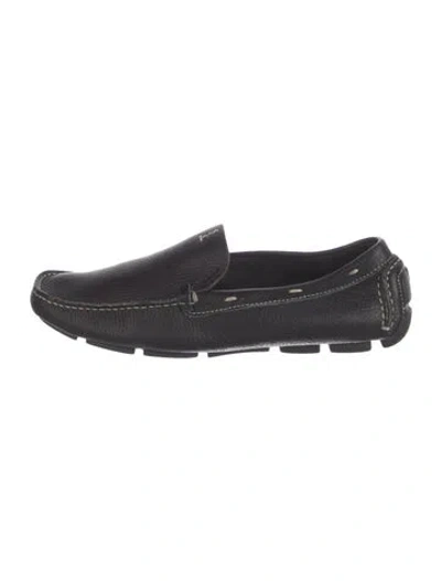 Pre-owned Prada Leather Whipstitch Trim Loafers In Black