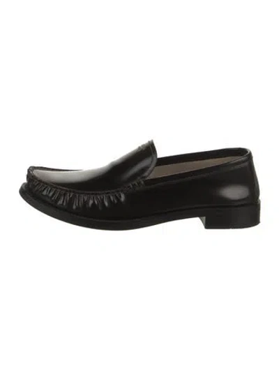 Pre-owned Prada Leather Whipstitch Trim Loafers In Black