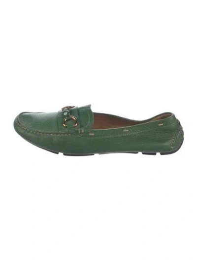 Pre-owned Prada Leather Whipstitch Trim Loafers In Green