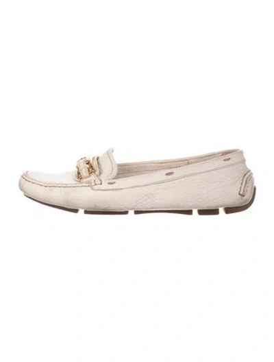 Pre-owned Prada Leather Whipstitch Trim Loafers In Neutral