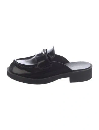 Pre-owned Prada Leather Whipstitch Trim Mules In Black