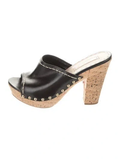 Pre-owned Prada Leather Whipstitch Trim Mules In Black