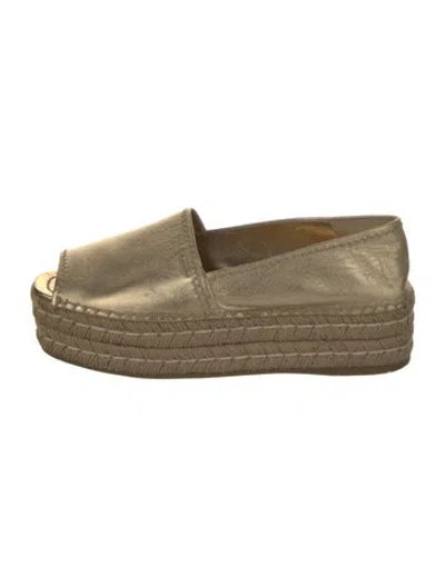Pre-owned Prada Leather Whipstitch Trim Mules In Gold