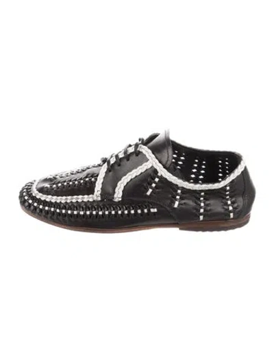 Pre-owned Prada Leather Whipstitch Trim Oxfords In Black