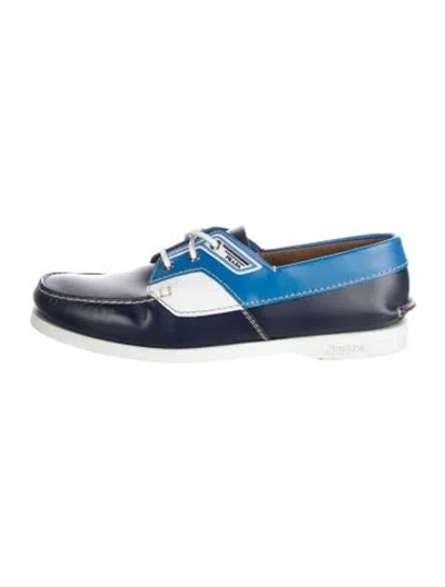 Pre-owned Prada Leather Whipstitch Trim Oxfords In Blue/white
