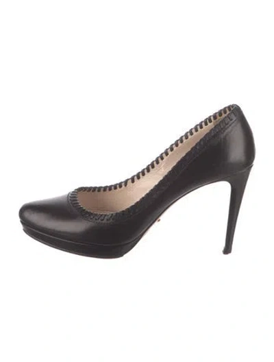 Pre-owned Prada Leather Whipstitch Trim Pumps In Black